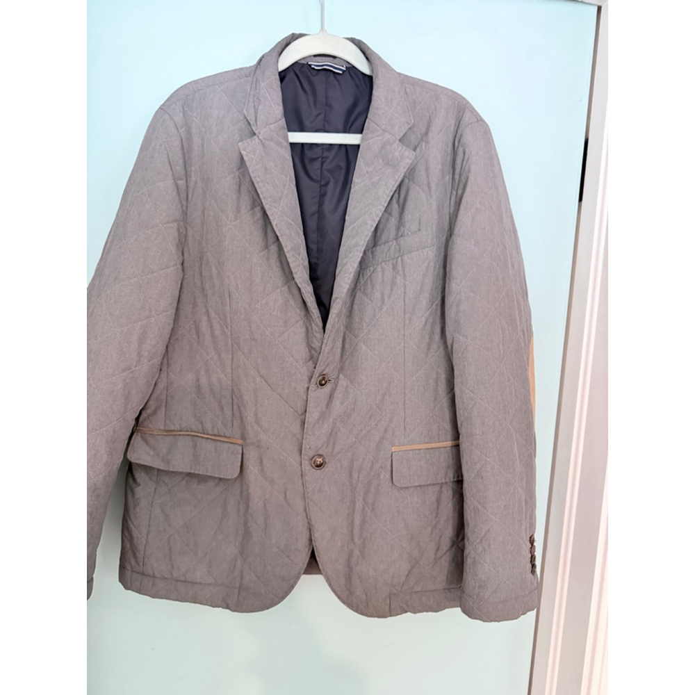 Massimo Dutti Quilted Blazer Jacket Mens 42 Gray Elbow Patch Lightweight Sport C